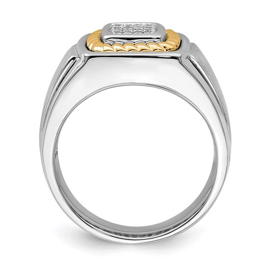 Sterling Silver Rhodium-Plated With 10K Yellow Gold Men's Diamond Ring