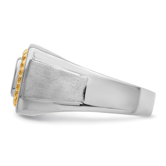 Sterling Silver Rhodium-Plated With 10K Yellow Gold Men's Diamond Ring