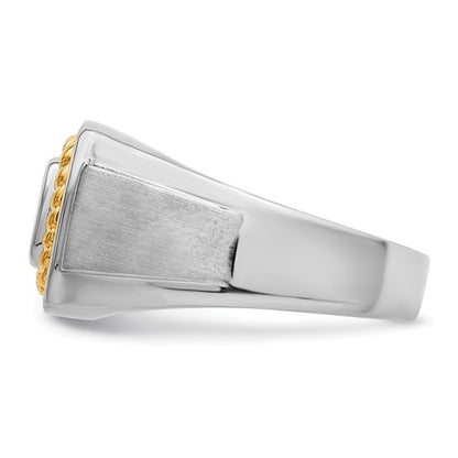 Sterling Silver Rhodium-Plated With 10K Yellow Gold Men's Diamond Ring