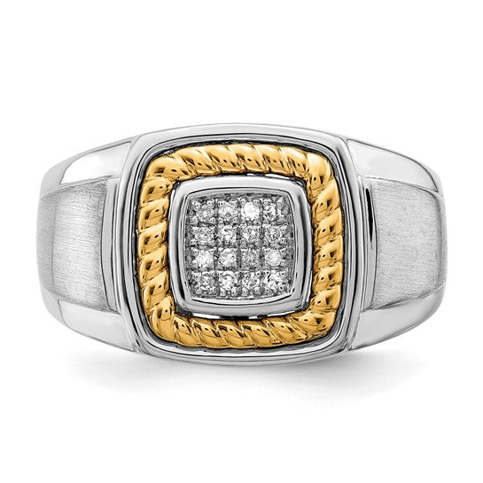 Sterling Silver Rhodium-Plated With 10K Yellow Gold Men's Diamond Ring