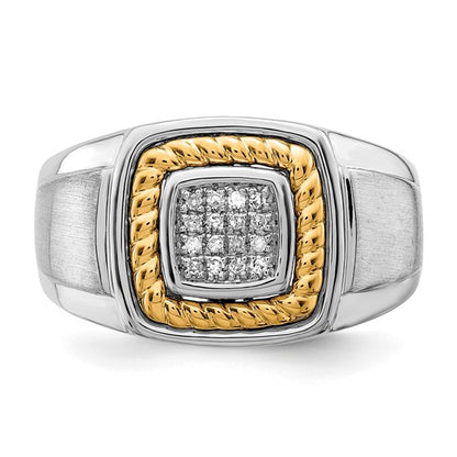 Sterling Silver Rhodium-Plated With 10K Yellow Gold Men's Diamond Ring