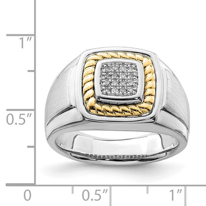 Sterling Silver Rhodium-Plated With 10K Yellow Gold Men's Diamond Ring