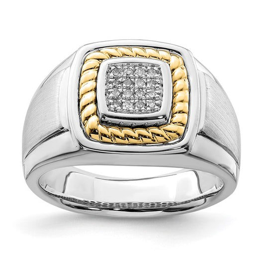 Sterling Silver Rhodium-Plated With 10K Yellow Gold Men's Diamond Ring