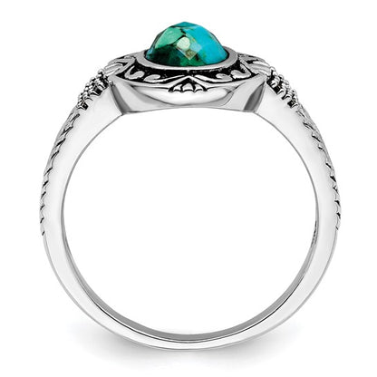Sterling Silver Rhodium-plated Oxidized Faceted Recon. Turquoise Ring