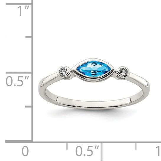 Sterling Silver Rhodium-plated Polished Blue Topaz/White Topaz Ring