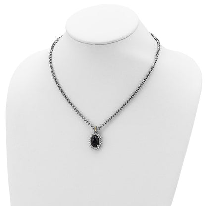 Shey Couture Sterling Silver with 14K Accent 18 Inch Antiqued Checkerboard-cut Black Onyx Necklace