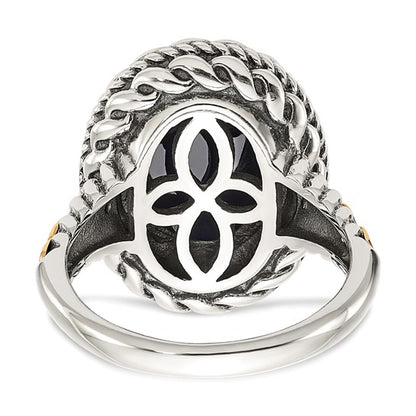 Shey Couture Sterling Silver with 14K Accent Antiqued Checkerboard-cut Black Onyx Ring