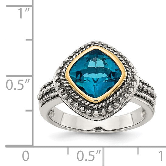 Shey Couture Sterling Silver with 14K Accent Antiqued London Blue Topaz Ring
