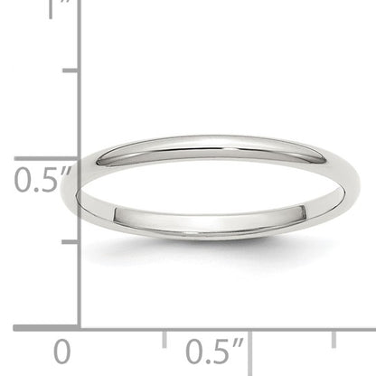 Sterling Silver 2mm Half Round Rhodium Plated Wedding Band