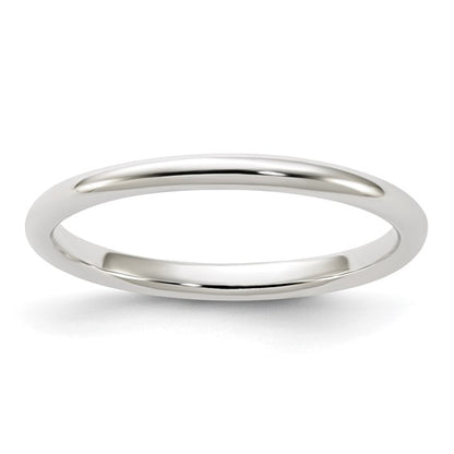 Sterling Silver 2mm Half Round Rhodium Plated Wedding Band