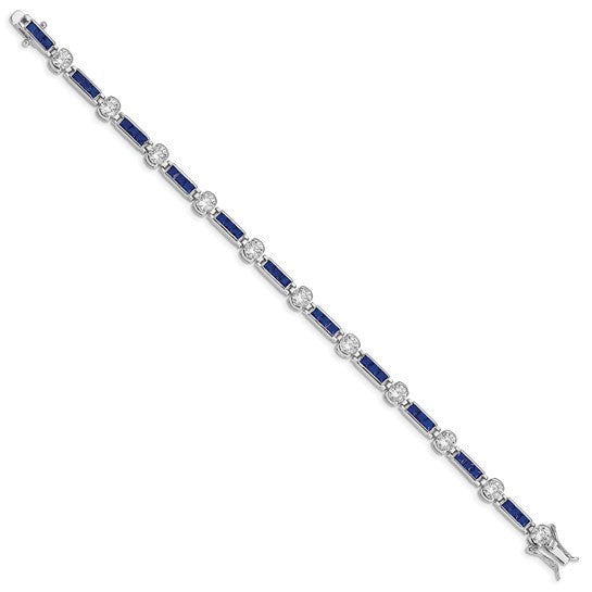 Sterling Silver Rhodium-plated Blue Glass and CZ Bracelet