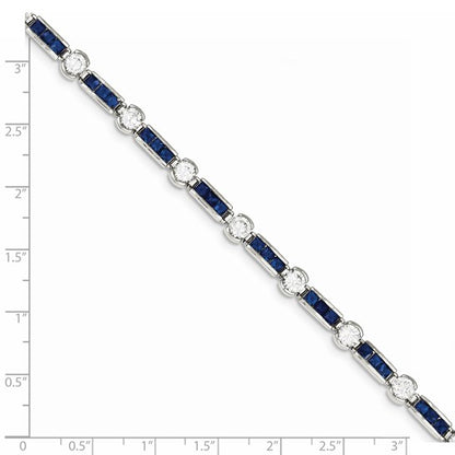 Sterling Silver Rhodium-plated Blue Glass and CZ Bracelet