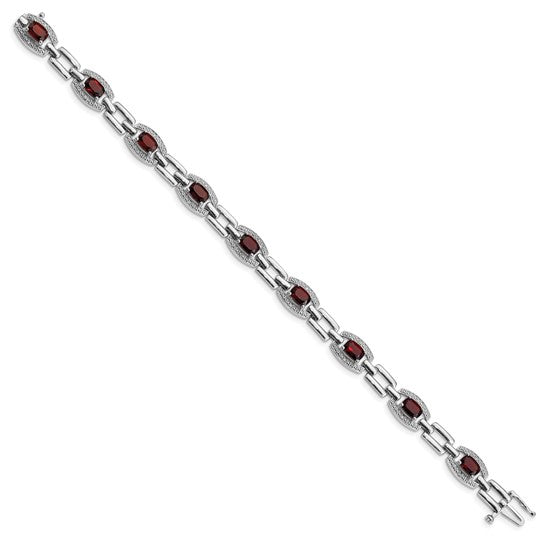 Sterling Silver Rhodium-plated Diamond & Garnet Bracelet