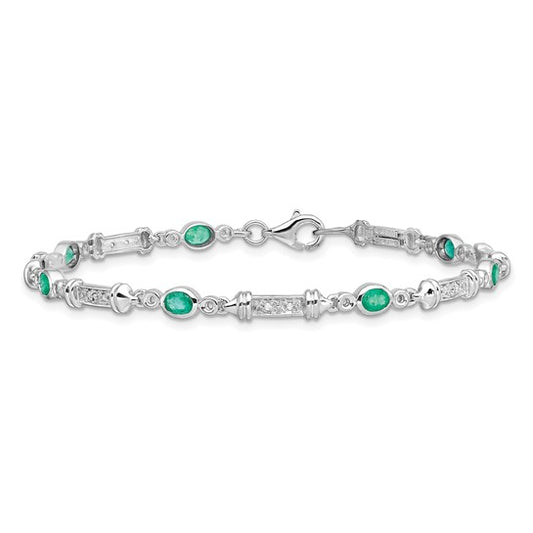 Sterling Silver Rhodium-plated Emerald & Diamond Bracelet