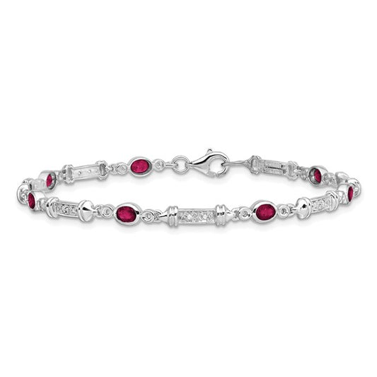 Sterling Silver Rhodium-plated Composite Ruby and Diamond Bracelet