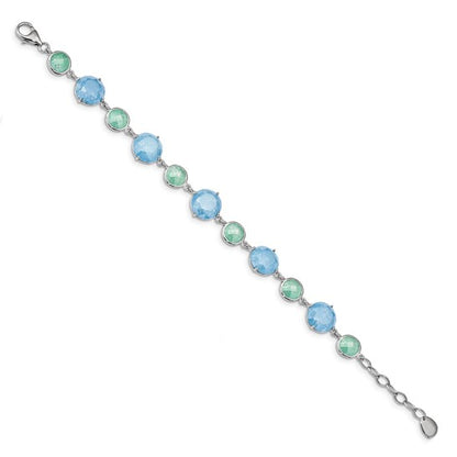 Sterling Silver Rhodium Green/Blue Ice CZ Bracelet