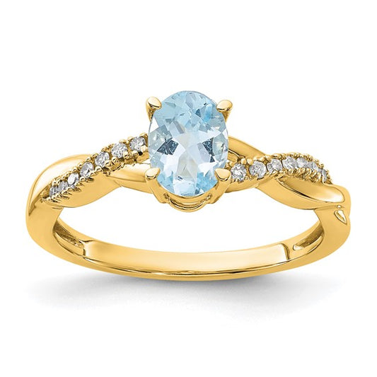 10K Yellow Gold Oval Aquamarine & Diamond Ring