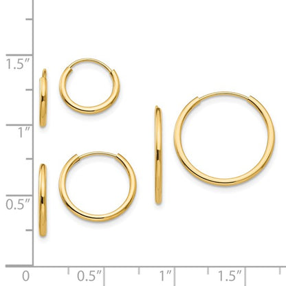 14k Madi K Polished Endless Hoop 3 Pair Earring Set