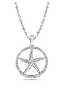 Sterling Silver Star Fish Circle Diamond Pendant