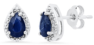 10K White Gold Pear Shape Sapphire Diamond Earrings