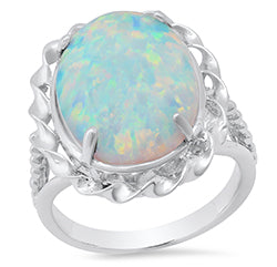 Sterling Silver 16X12 Created Opal Ring