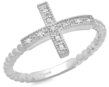 10K Diamond Sideways Cross Ring