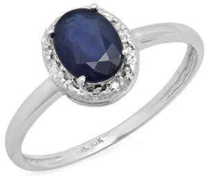 10K White Gold Sapphire & Diamond Ring