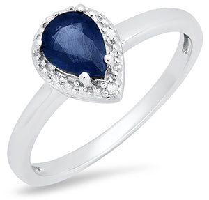 10K White Gold Pear Shape Sapphire Diamond Ring