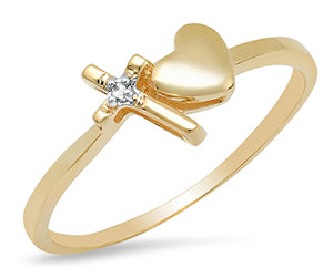 10K Gold 1 Diamond Cross/Heart Ring