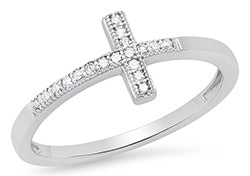 10K Gold .10Cttw Diamond Sideways Cross Ring