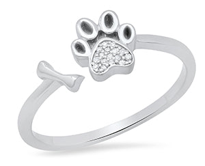 Sterling Silver Diamond Bone/Paw Ring