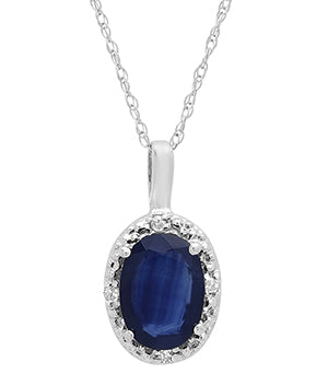 10K White Gold Sapphire & Diamond Pendant