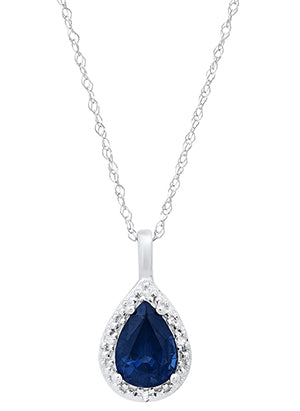 10K White Gold Pear shape Sapphire Diamond Necklace