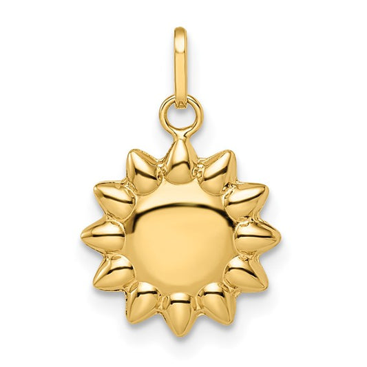 10K Yellow Gold Polished Puffed Sun Charm