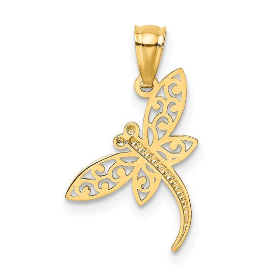 14k Satin Diamond-Cut Dragonfly Charm