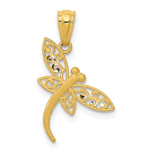 14k Satin Diamond-Cut Dragonfly Charm