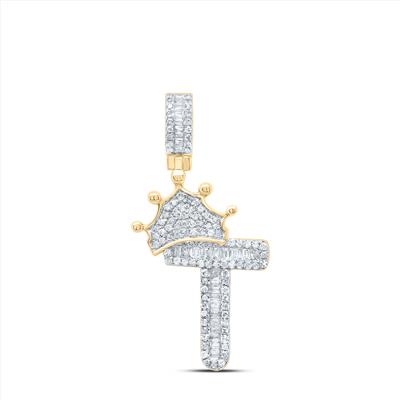 10K Yellow Baguette 1/2Ctw Diamond Pendant Initial T