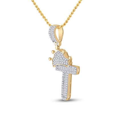 10K Yellow Baguette 1/2Ctw Diamond Pendant Initial T