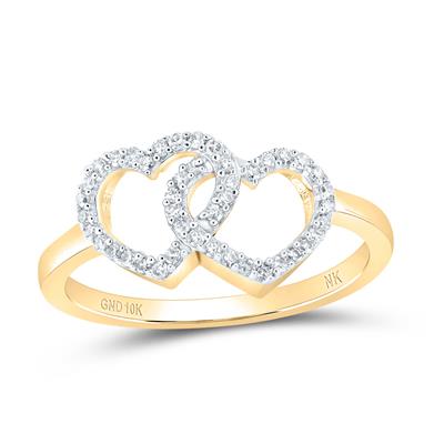 10K Yellow Gold Diamond Double Heart Ring