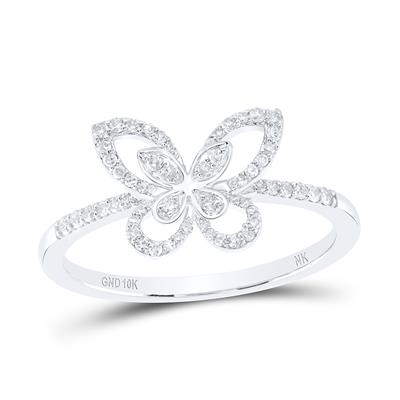 10K White Gold Diamond Butterfly Ring