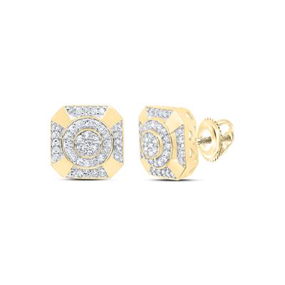 10K Yellow Gold Diamond Octagon Mens Earrings