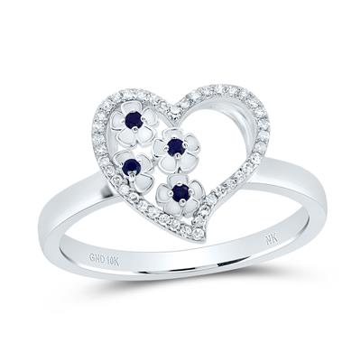 10K White Gold Blue Sapphire Heart Ring