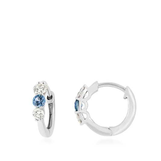 14K White Gold YOGO Sapphire & Diamond Hoops