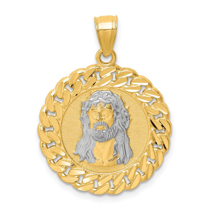 10K Rhodium Jesus Face Pendant