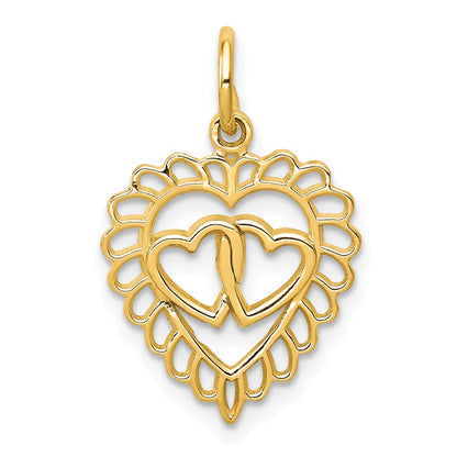 10K Double Heart Charm