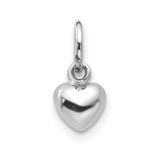 10k White Gold Solid Polished Plain Puffed Heart Charm