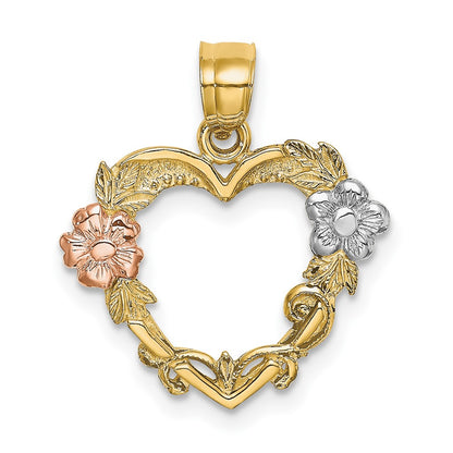 10K Two-tone w/White Rhodium Flower In Heart Charm