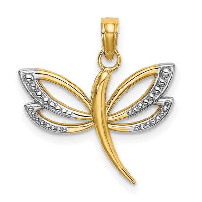 10K w/ Rhodium Textured Dragonfly Charm