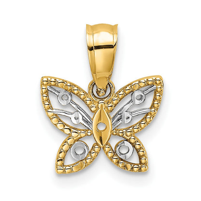 10k w/ Rhodium Mini Dia Cut Butterfly Charm