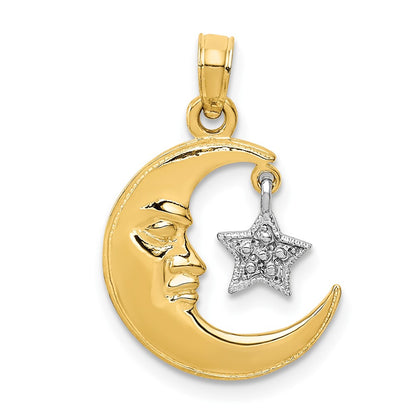 10K Two-Tone Open-Backed Half Moon and Star Pendant